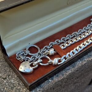 Heavy  Necklaces Lot Silver Heart And Toggle